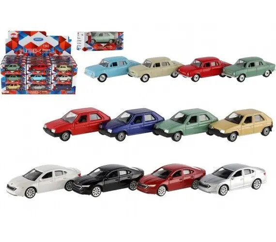 Auto Welly Škoda 1:60 kov/plast 7cm mix druhů na volný chod v krabičce 10x4x4cm