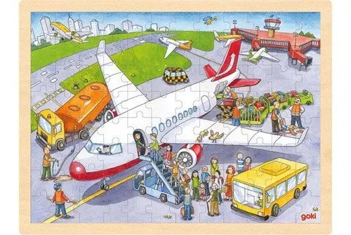 Goki Puzzle Na letišti 96 dílků - dřevěné