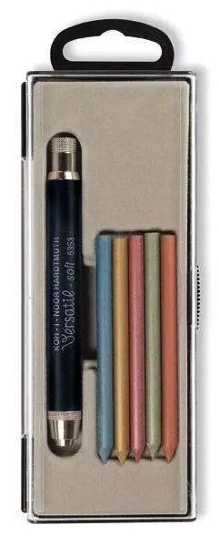 Koh-i-noor černá tužka Versatil 5,6 mm Soft + 6 metalických barevných tuh v pouzdře