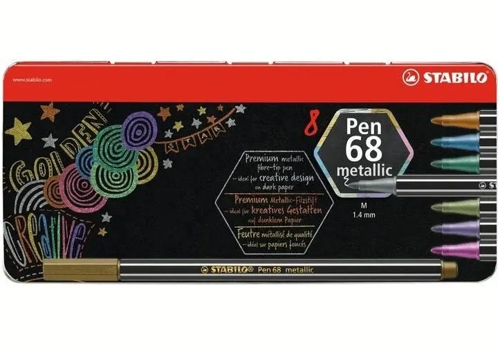 STABILO 6808-8-32 Prémiový vláknový metalický fix Pen 68 metallic 8 ks kovové pouzdro