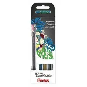 Pero gelové Pentel Hybrid Dual Metallic K110 - černé, červené, stříbrné, zlaté 1mm / sada