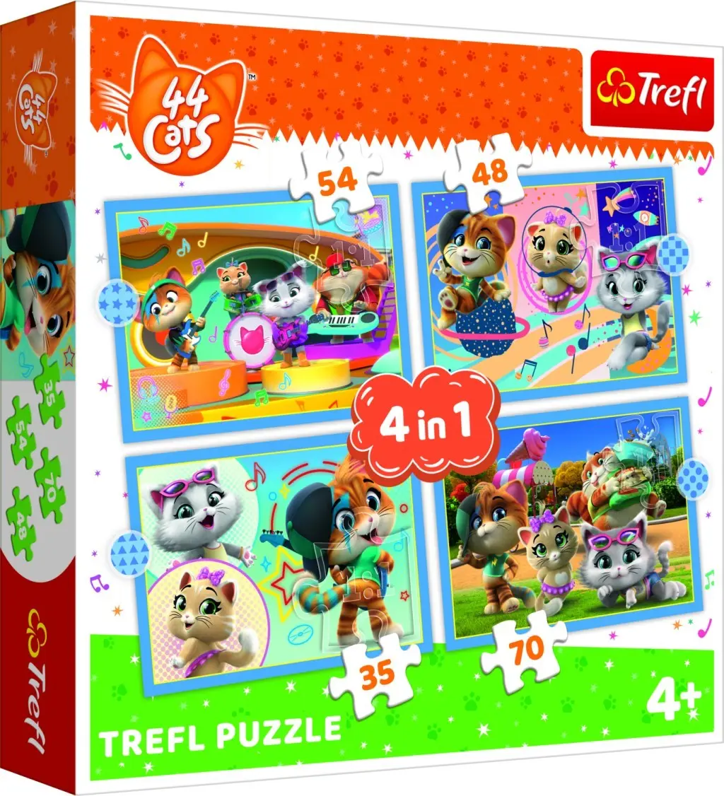 Trefl Puzzle 44 koček: Kočičí tým 4v1 (35,48,54,70 dílků) - Tolo