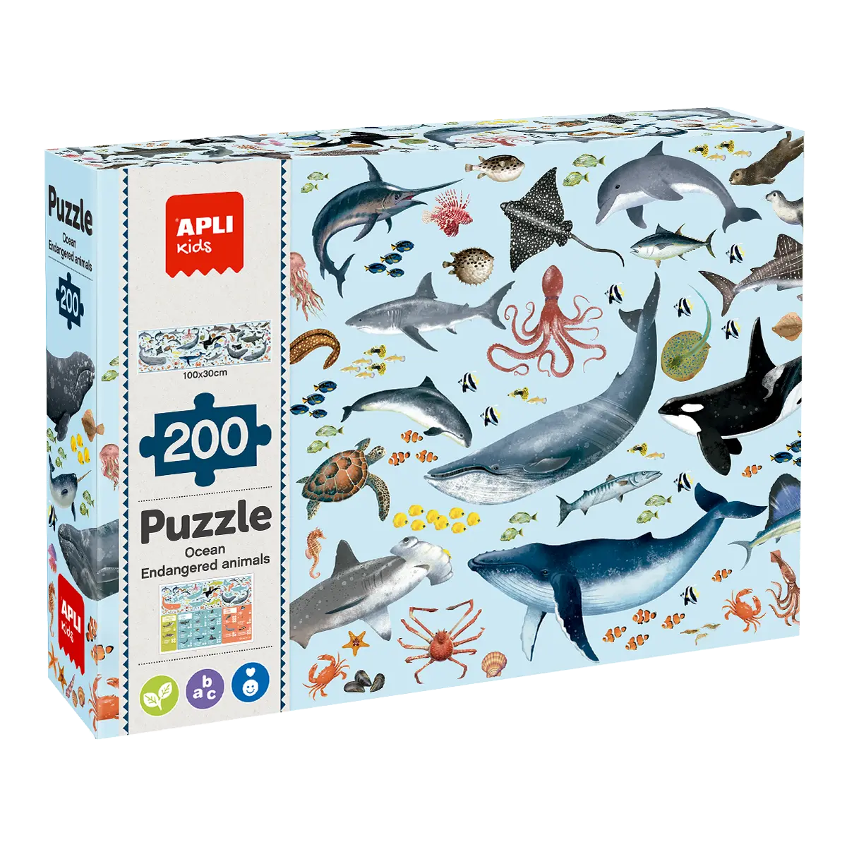 APLI edukační puzzle – Ohrožená zvířata v oceánu, 200 ks, 6+