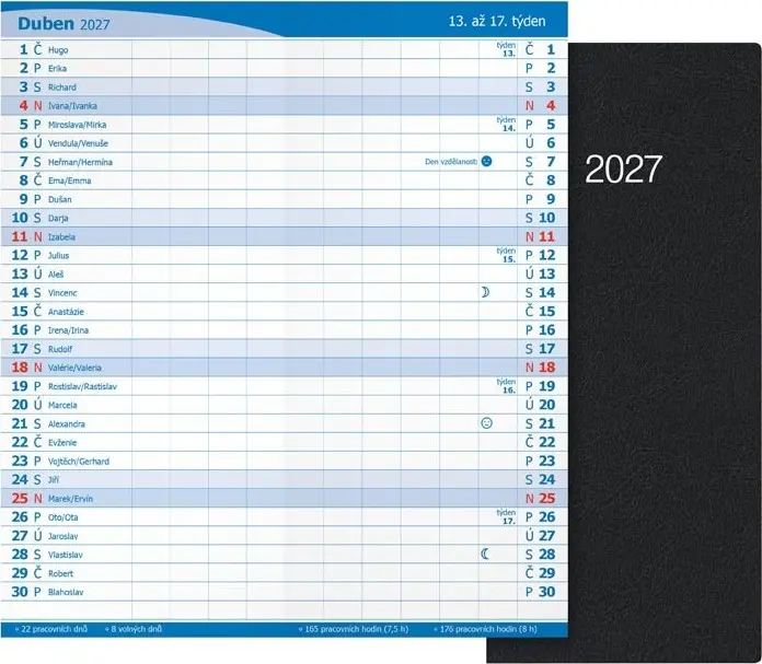 diář 2027 M101/PVC měsíční černý