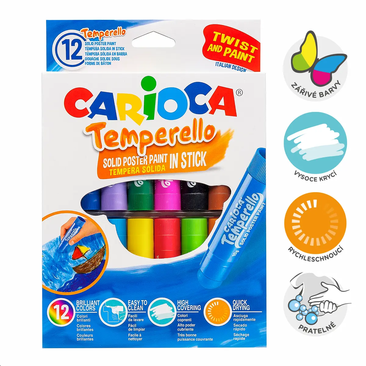 Temperové barvy v tyčince Carioca 12 ks