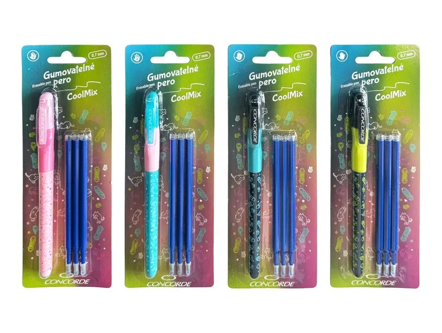 Gumovatelné pero CONCORDE CoolMix, modrá náplň, 0,7mm, 3ks náplně