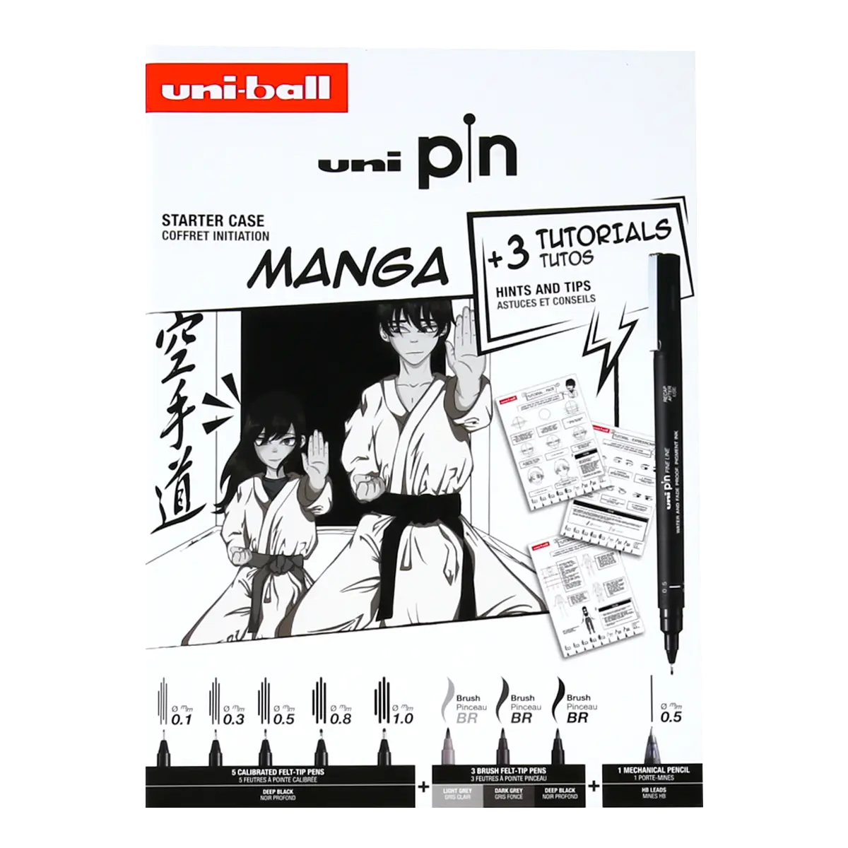 UNI PIN sada Manga - dárkový box, 8 linerů + SHALAKU mikrotužka, mix barev