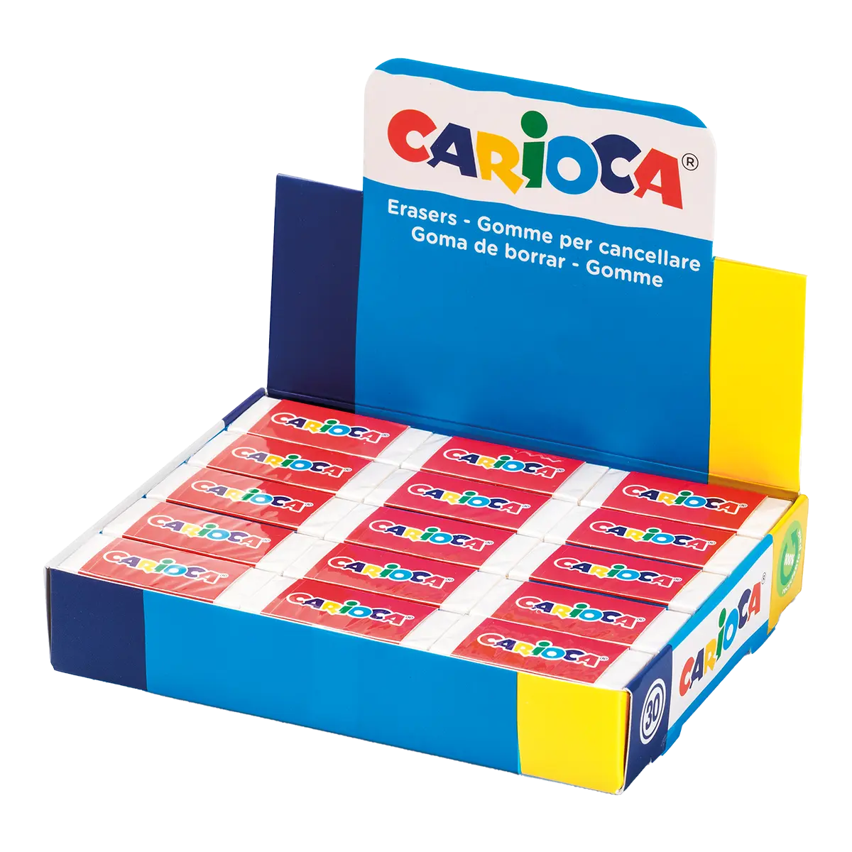 Carioca obdélníková pryž, bílá - displej, 30 ks