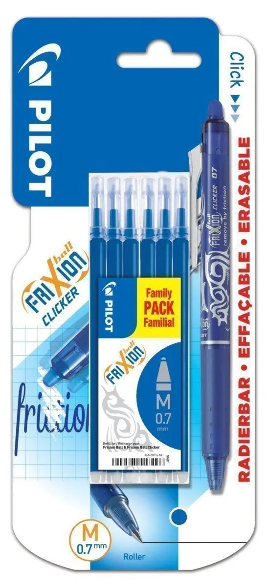 Pilot FriXion Clicker 0,7 + 6ks modrá náplň