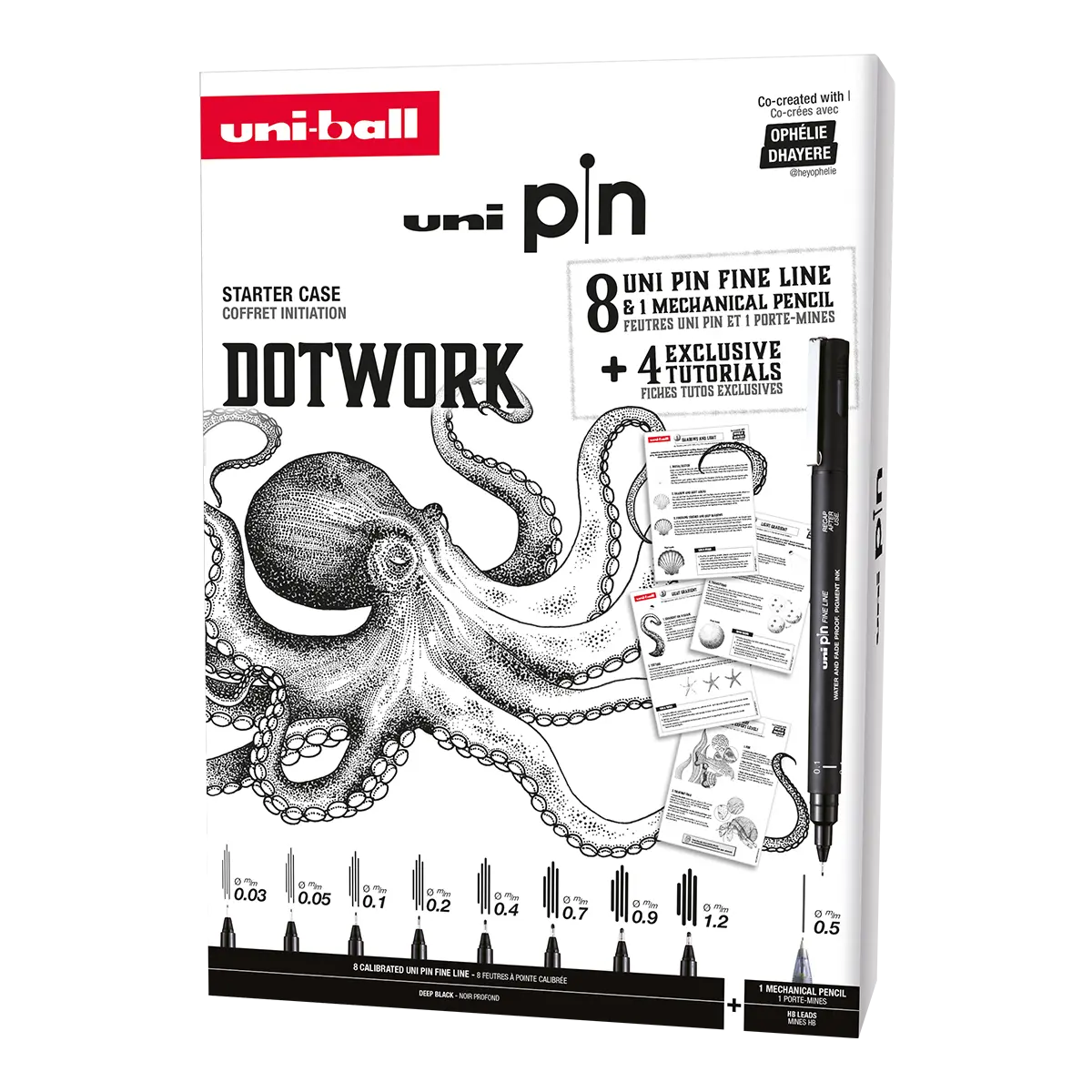 UNI PIN sada Dotwork - dárkový box, 8 linerů + SHALAKU mikrotužka, mix barev