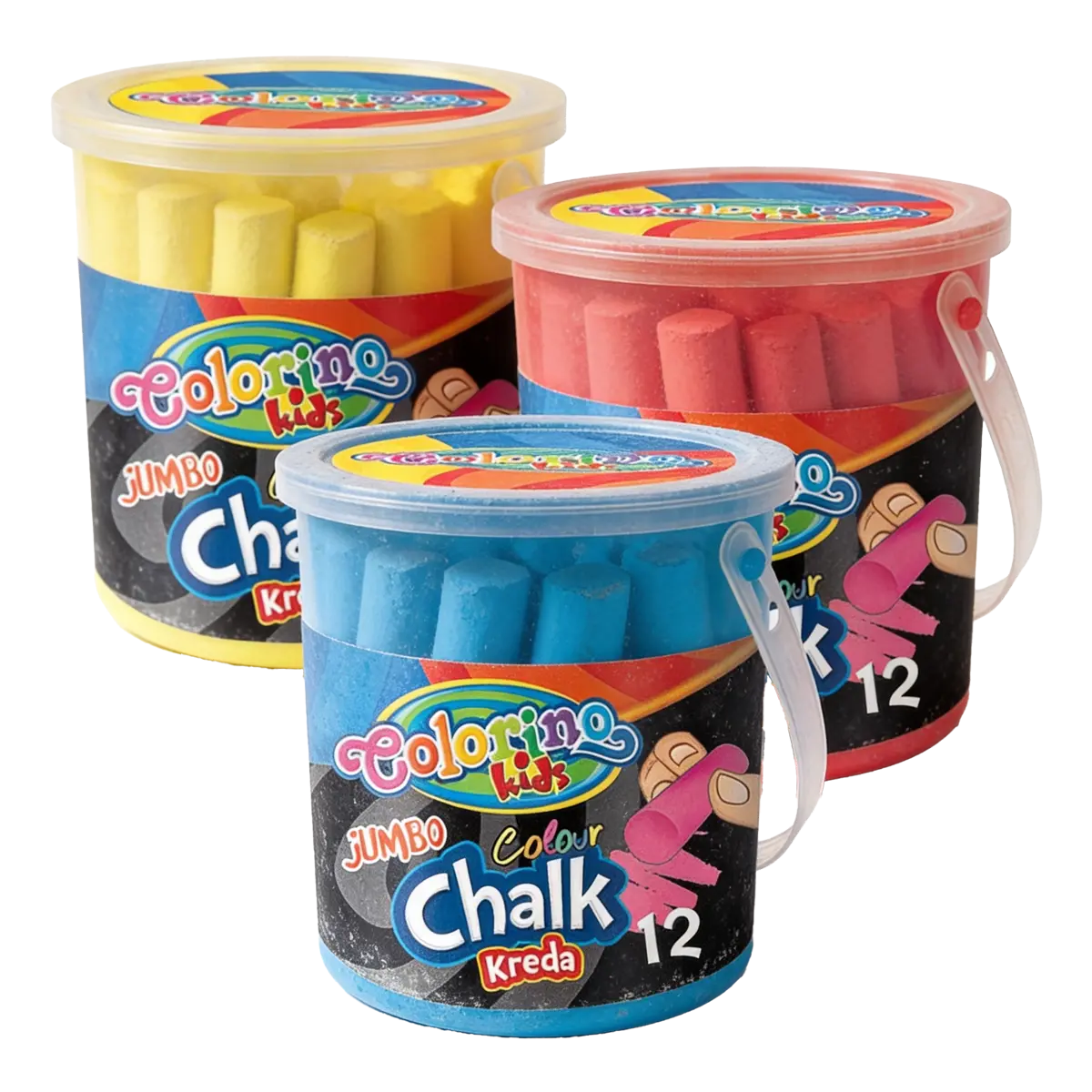 Colorino křídy chodníkové JUMBO, Ø 2,2 cm, kyblík s uchem, 6 barev
