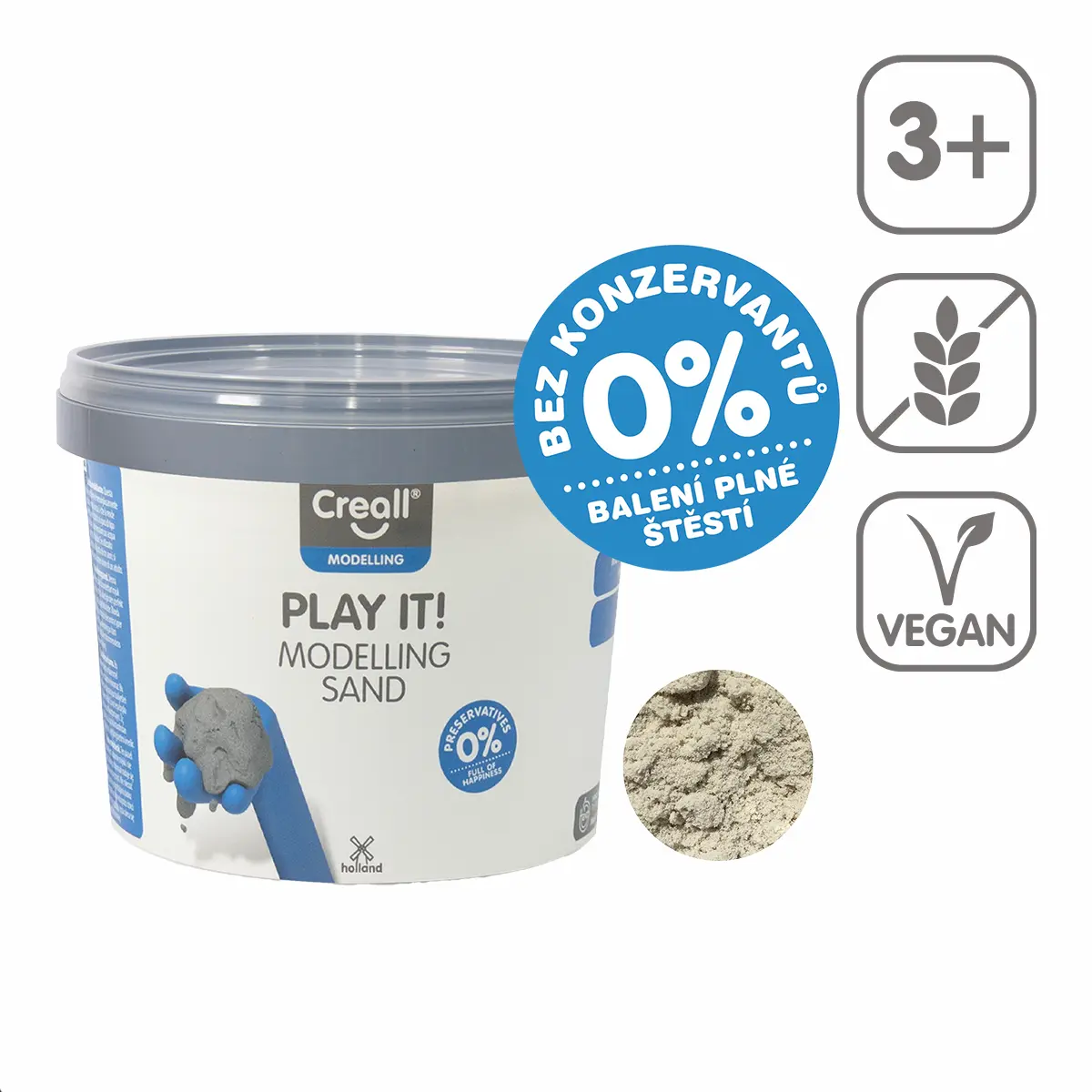 Creall modelovací písek Play it!, 750 g, kelímek, přírodní