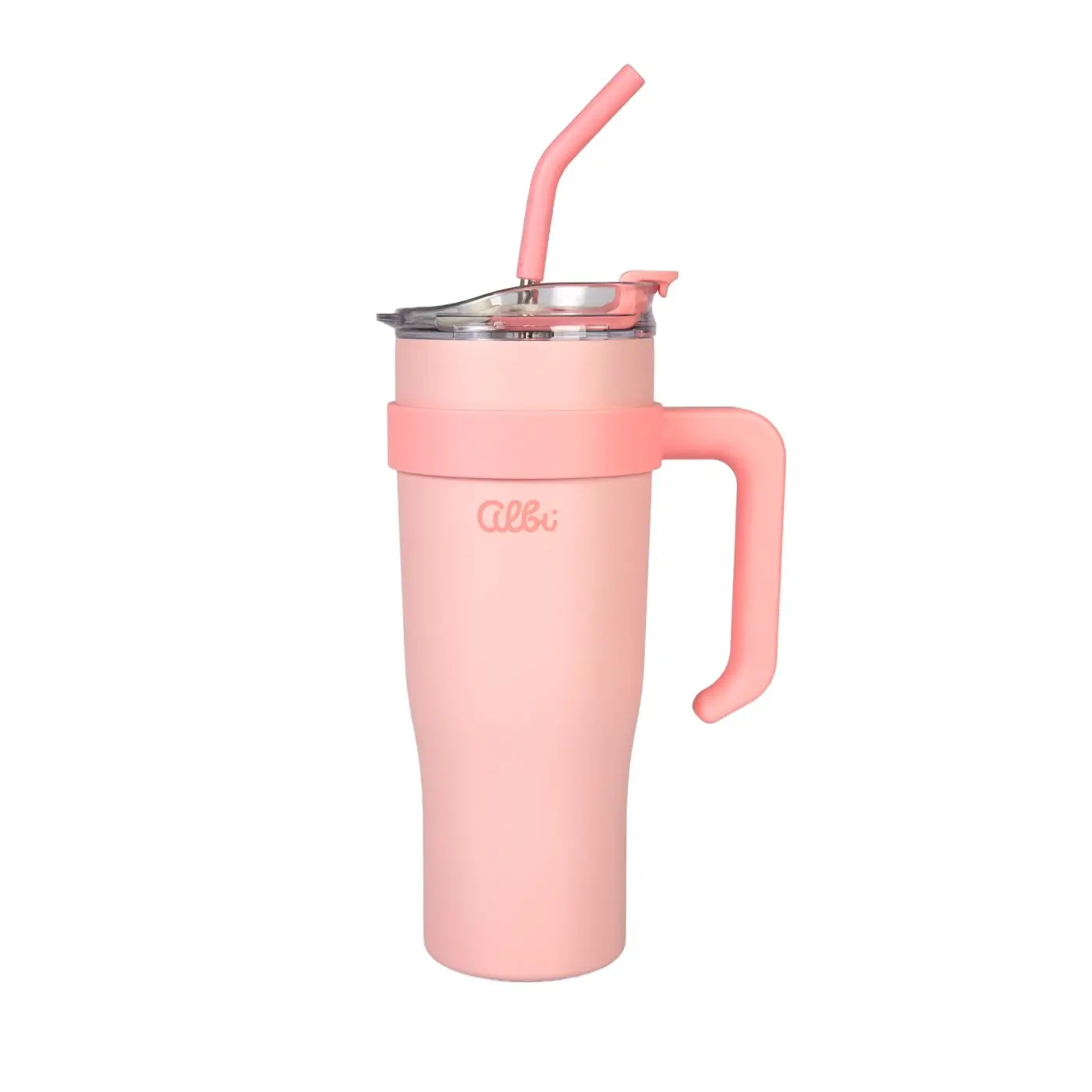 Růžový nerezový termohrnek s brčkem XXL 1200 ml - Albi