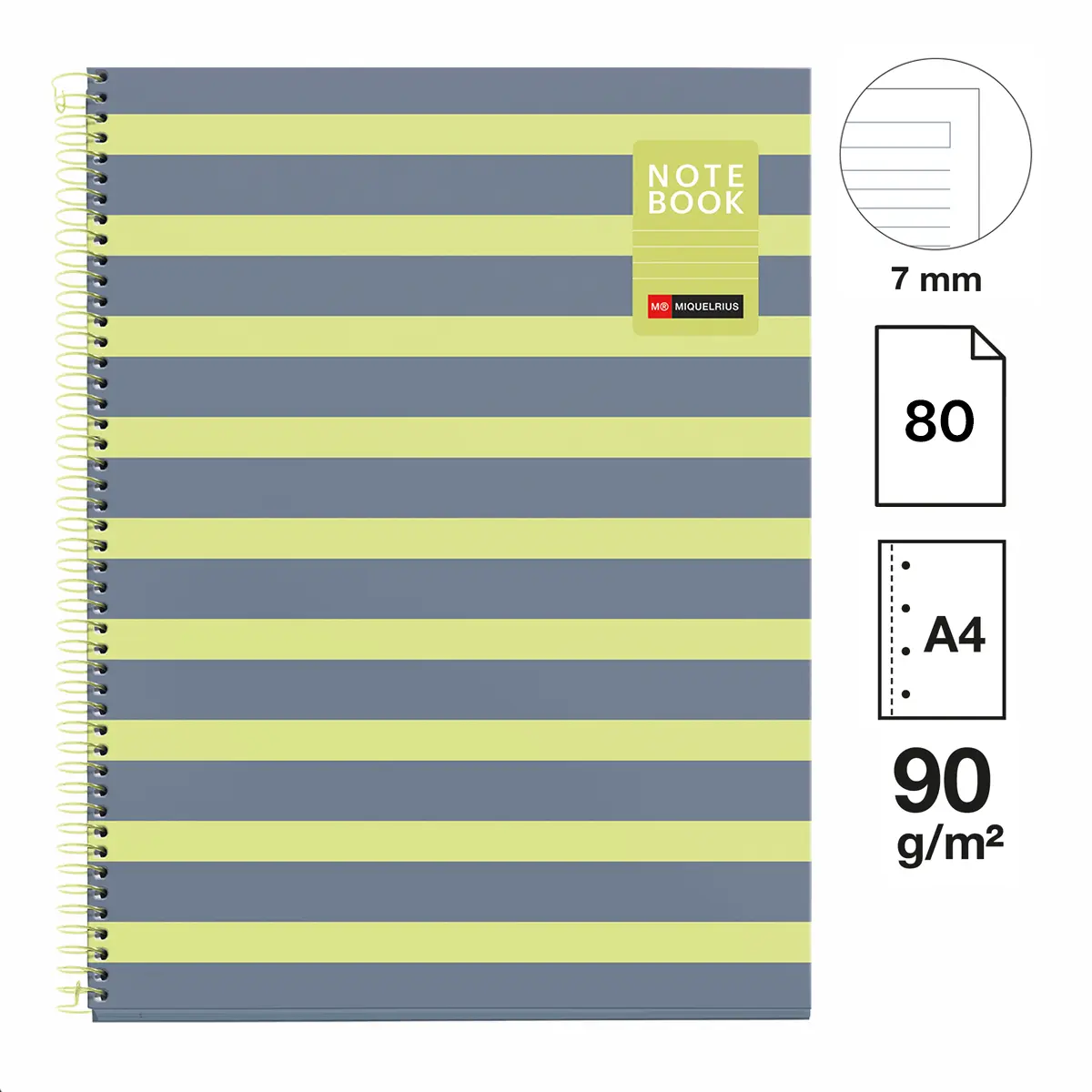 Miquelrius poznámkový blok Between the Lines NB-1, A4, 90g, karton, 80 listů, linka, Lemon