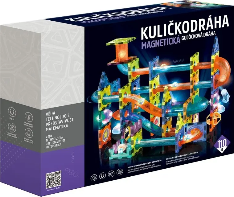 Magnetická stavebnice - Kuličkodráha se světlem, 110 dílků (Alltoys)