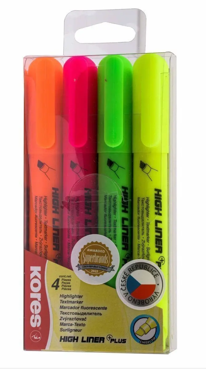 Kores Zvýrazňovač High Liner Plus - sada 4 barev