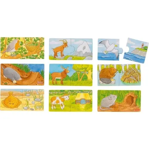 Dřevěné puzzle dvojice Zvířátka a jejich domov - puzzle z kategorie Maxi dieliky