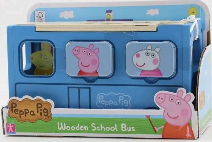 CHARACTER Prasátko Peppa Dřevěná vkládačka školní autobus 137115
