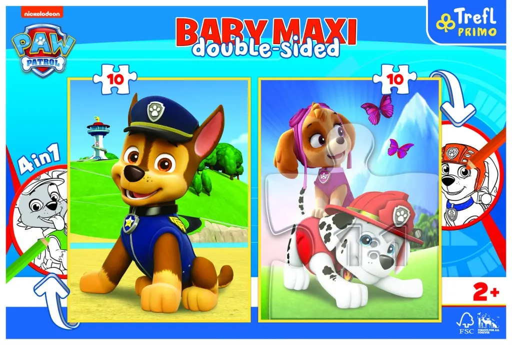 Trefl Puzzle Baby maxi Tlapková patrola Chase, Marshal a Sky 2x10 dílků - oboustranné
