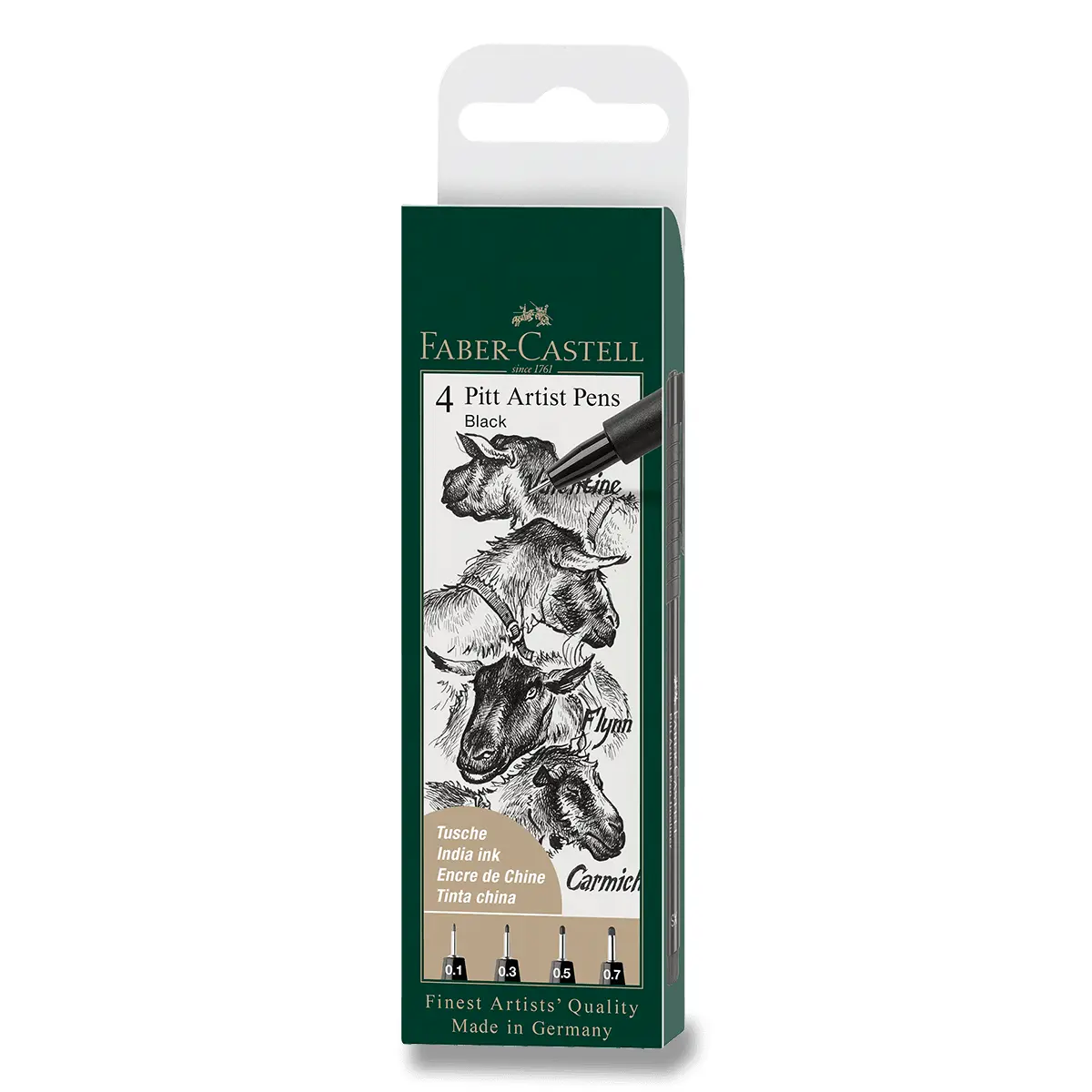 Popisovač Faber-Castell Pitt Artist Pen sada 4 ks, XS, S, F, M, černé