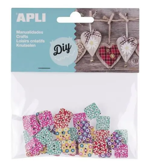 APLI knoflíky čtvercové 13 x 13 mm - mix barevných vzorů 35 ks