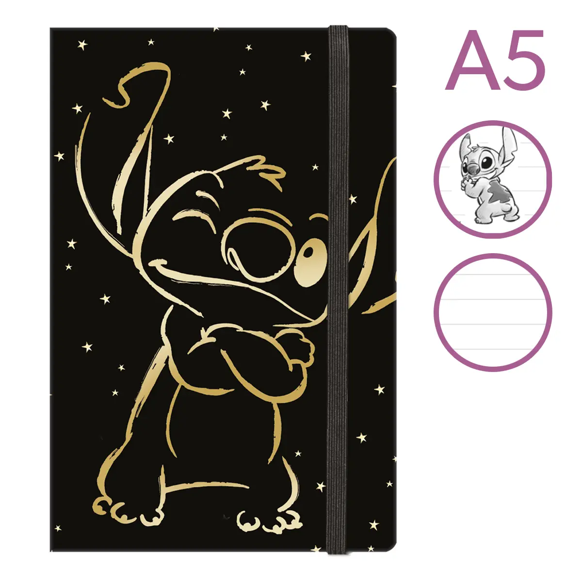 Colorino zápisník s gumičkou, Stitch Gold 3, A5, 80 g, 80 stránek, linkovaný