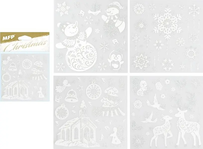 samolepky vánoční se stříbrným glitrem 180x180mm