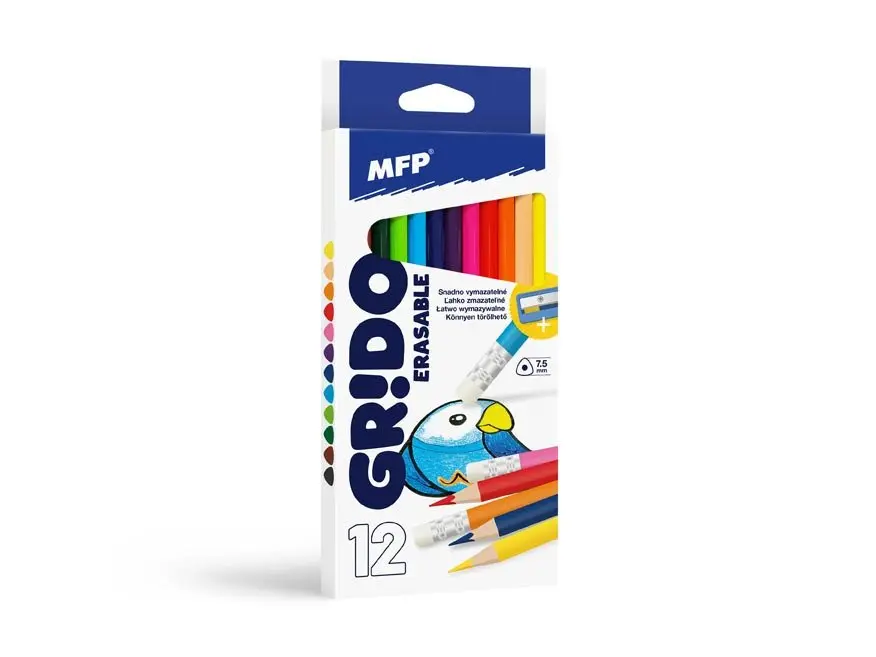 MFP Pastelky trojhranné gumovací s ořezávátkem, 12 barev