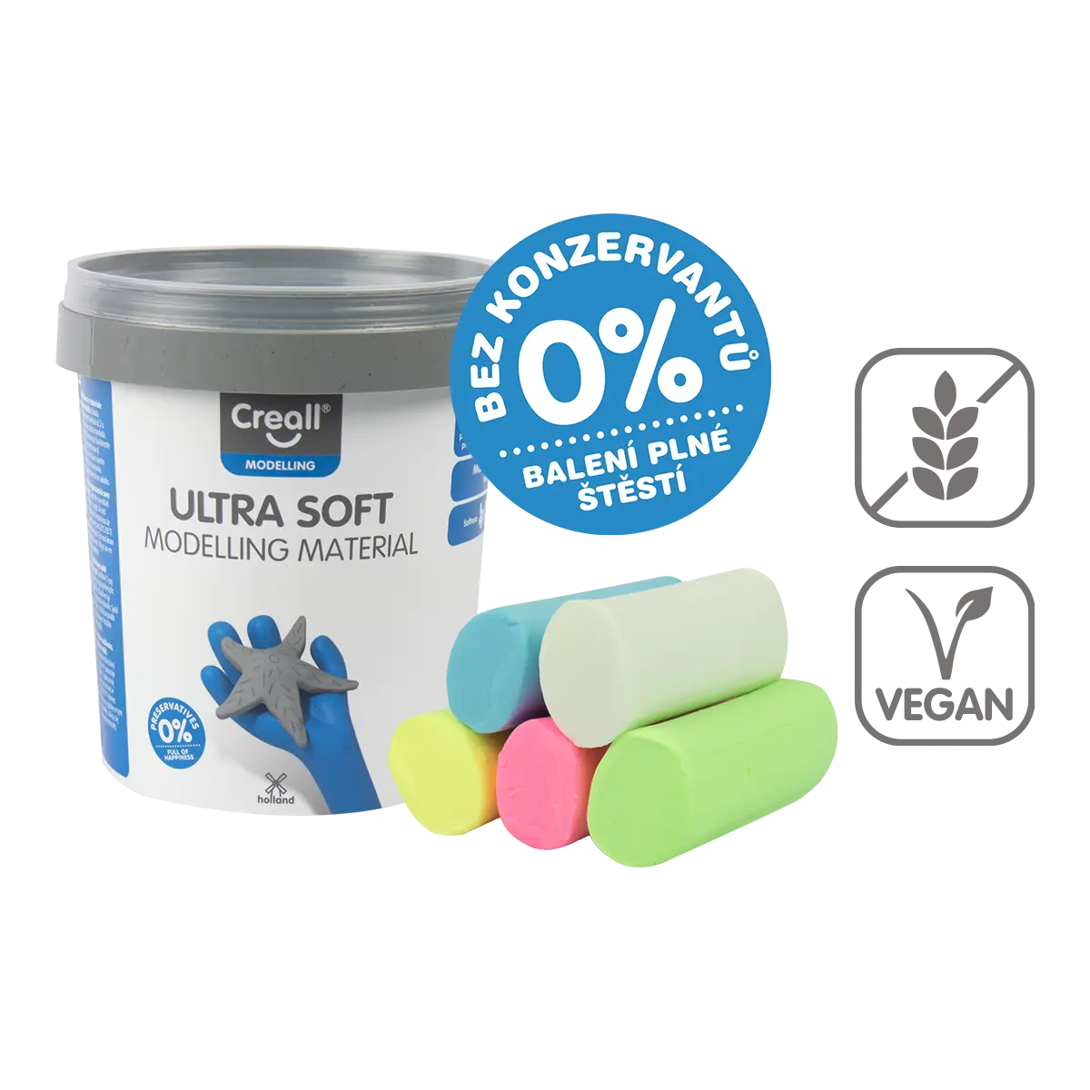 Creall modelovací hmota Ultra soft, 5 × 60 g, kelímek, mix pastelových barev