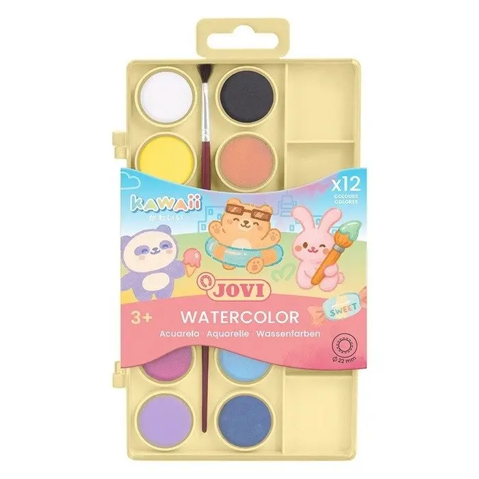 JOVI Kawaii vodové barvy 12 ks + štětec