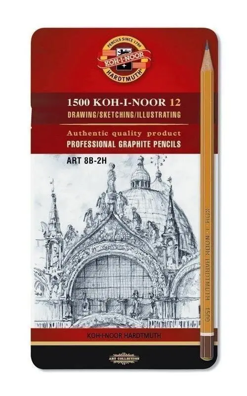 Koh-i-noor tužka grafitová umělecká 8B–2H souprava 12 ks v plechové krabičce