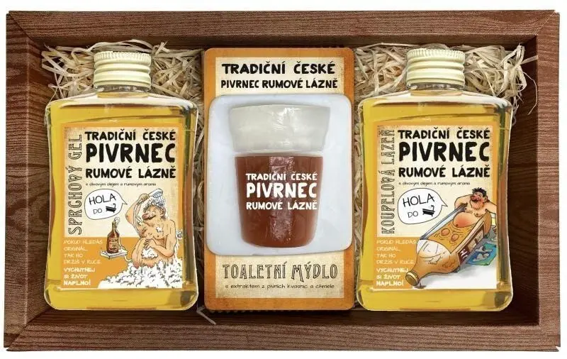Kosmetická sada Pivrnec rum – sprchový gel 300 ml, mýdlo 70 g a olejová lázeň 300 ml