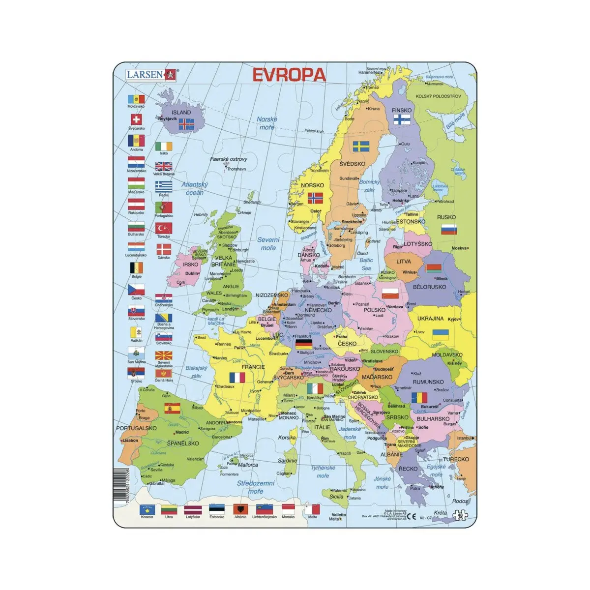 Puzzle MAXI Mapa Evropy (na šířku) 70 dílků - Pyramid Kohoutová