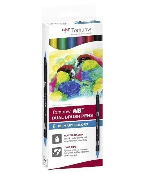 Tombow ABT Dual Pen Brush Sada oboustranných štětcových fixů - Primary colours 6 ks