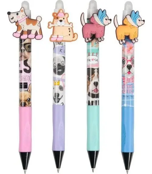 kuličkové pero gumovací Funny dogs, 0,5, modré