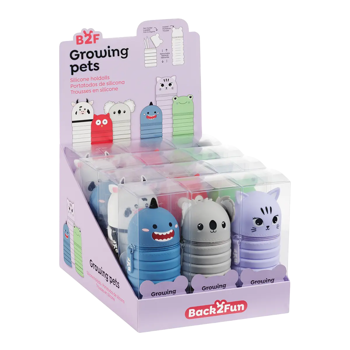 Miquelrius B2F - roztahovací penál Growing Pets, mix motivů, 12 ks, displej, mix barev