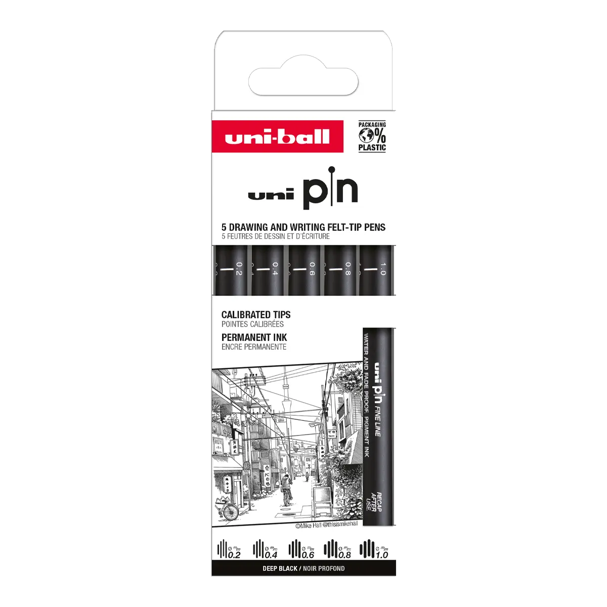 UNI PIN Classic, sada linerů, 5 ks, (0,2 mm/ 0,4 mm/ 0,6 mm/ 0,8 mm/ 1,0 mm), černá