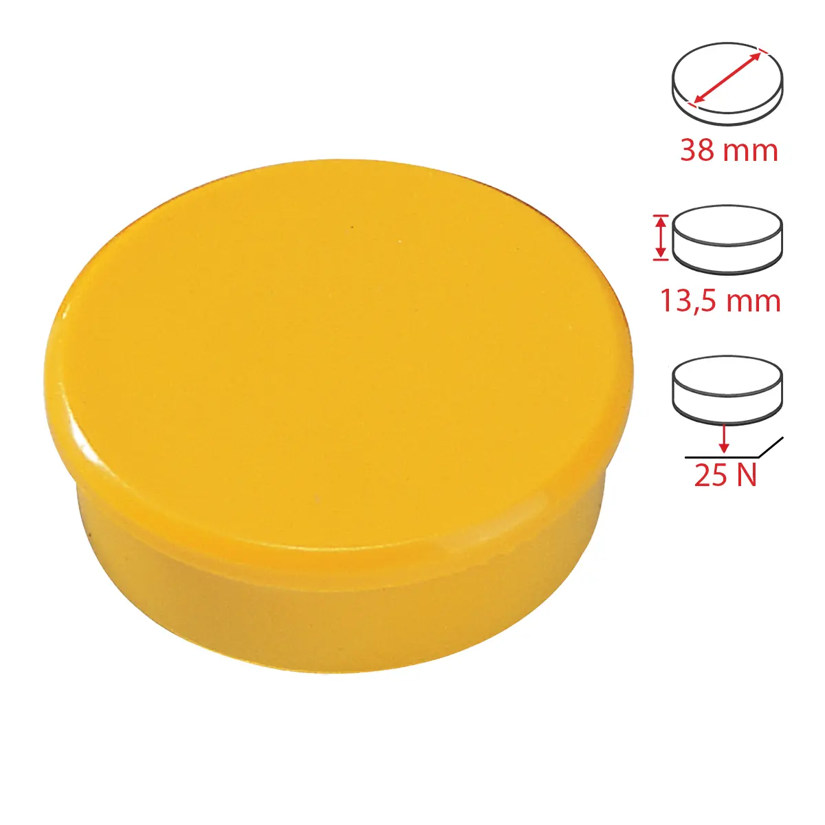 Dahle magnet plánovací, Ø 38 mm, 25 N, 10 ks, žlutý