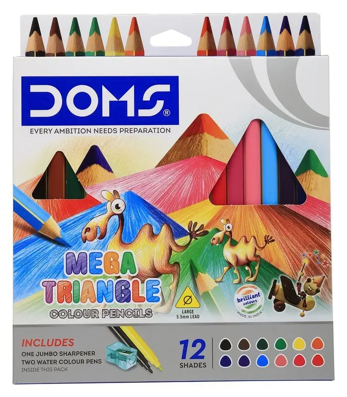Pastelky DOMS dřevěné trojhranné JUMBO - 12 ks s ořezávátkem