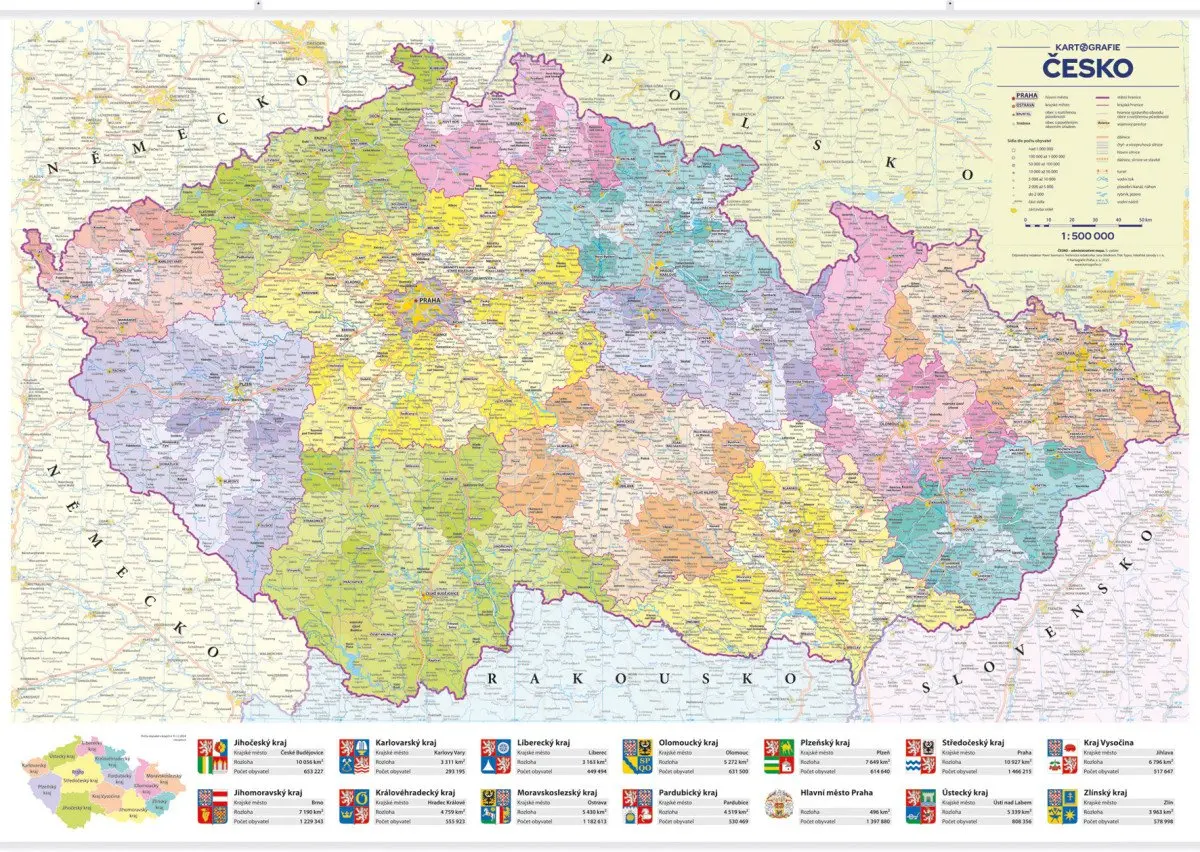 Česko - administrativní mapa nástěnná 1:500 000