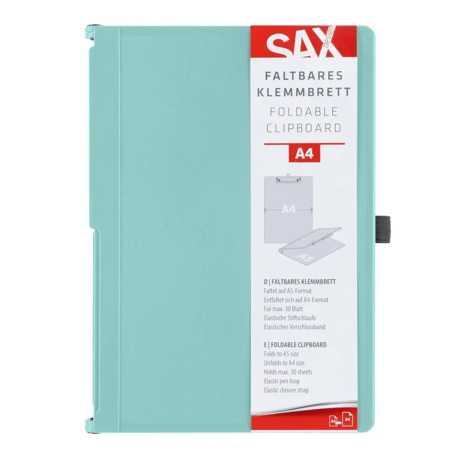 SAX - uzavíratelné psací desky s klipem - A4, aqua