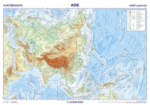 Asie - reliéf a povrch, školní nástěnná 1:13 000 000