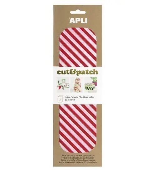 APLI Cut&Patch papír 30 x 50 cm - Pruhy červenobílé 3 ks