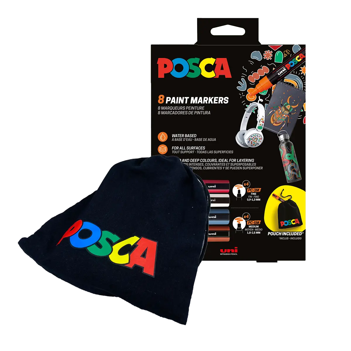 Posca sada popisovačů PC - 3M/ PC- 5M - s bavlněným pytlíkem POSCA II (8 ks)