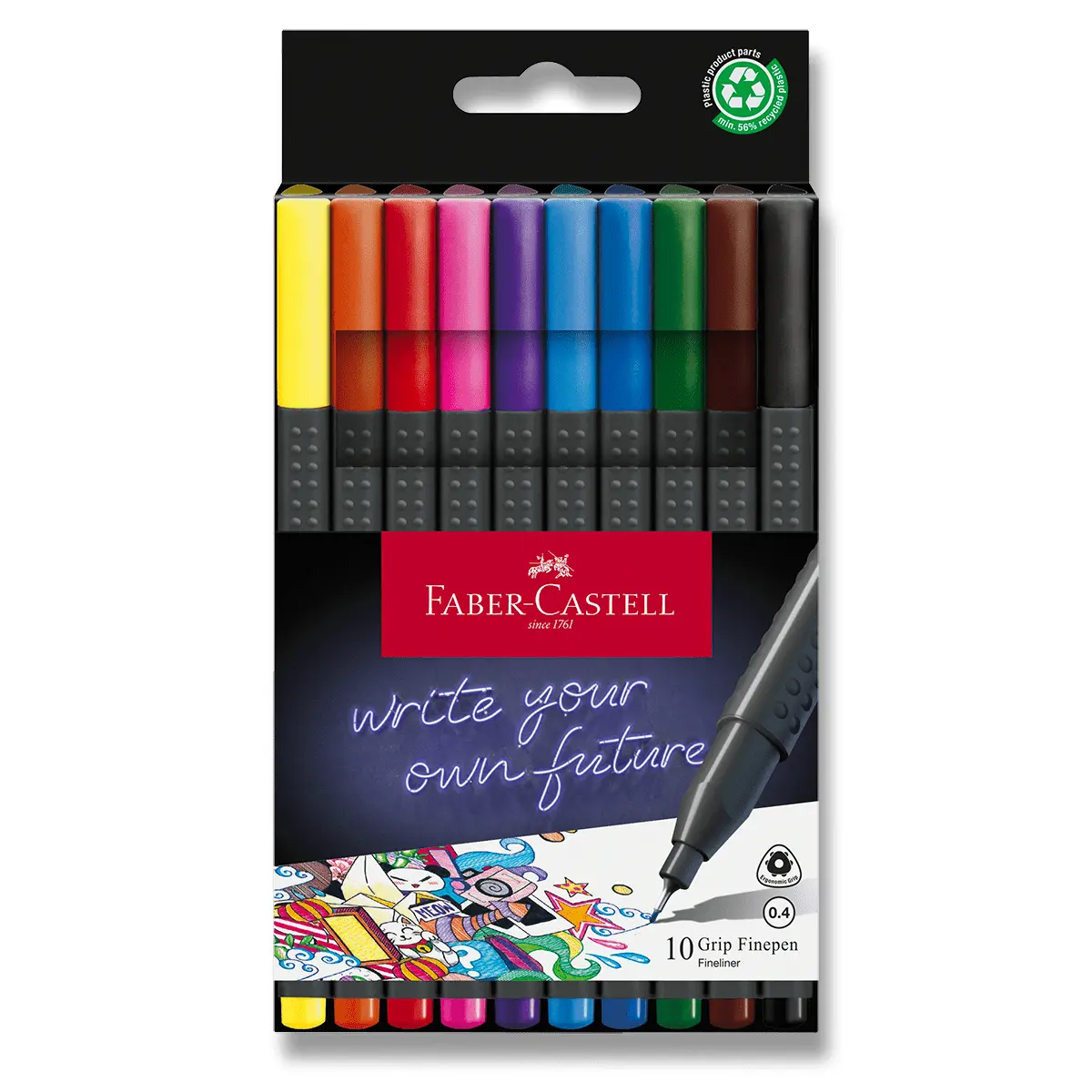 Popisovače Grip Finepen 0,4 mm, 10ks, farebné