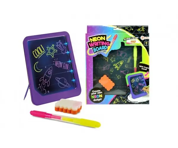 Tabulka psací na baterie se světlem neonově zářící s fixem plast + houbička v krabici 21x26x3cm