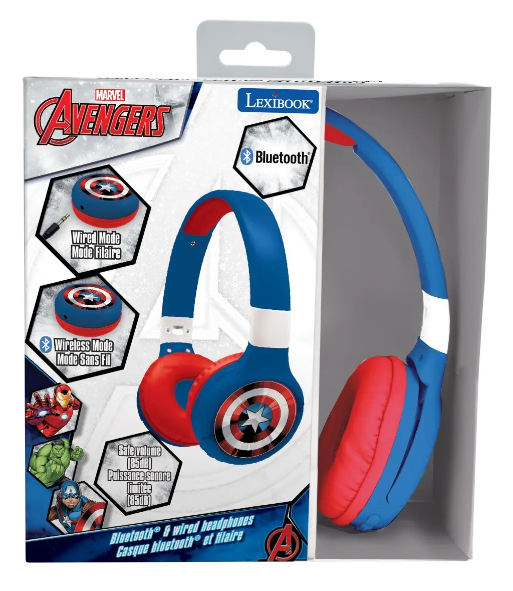 Lexibook 2v1 bluetooth skládací sluchátka Avengers s limitem hlasitosti - Lexibook
