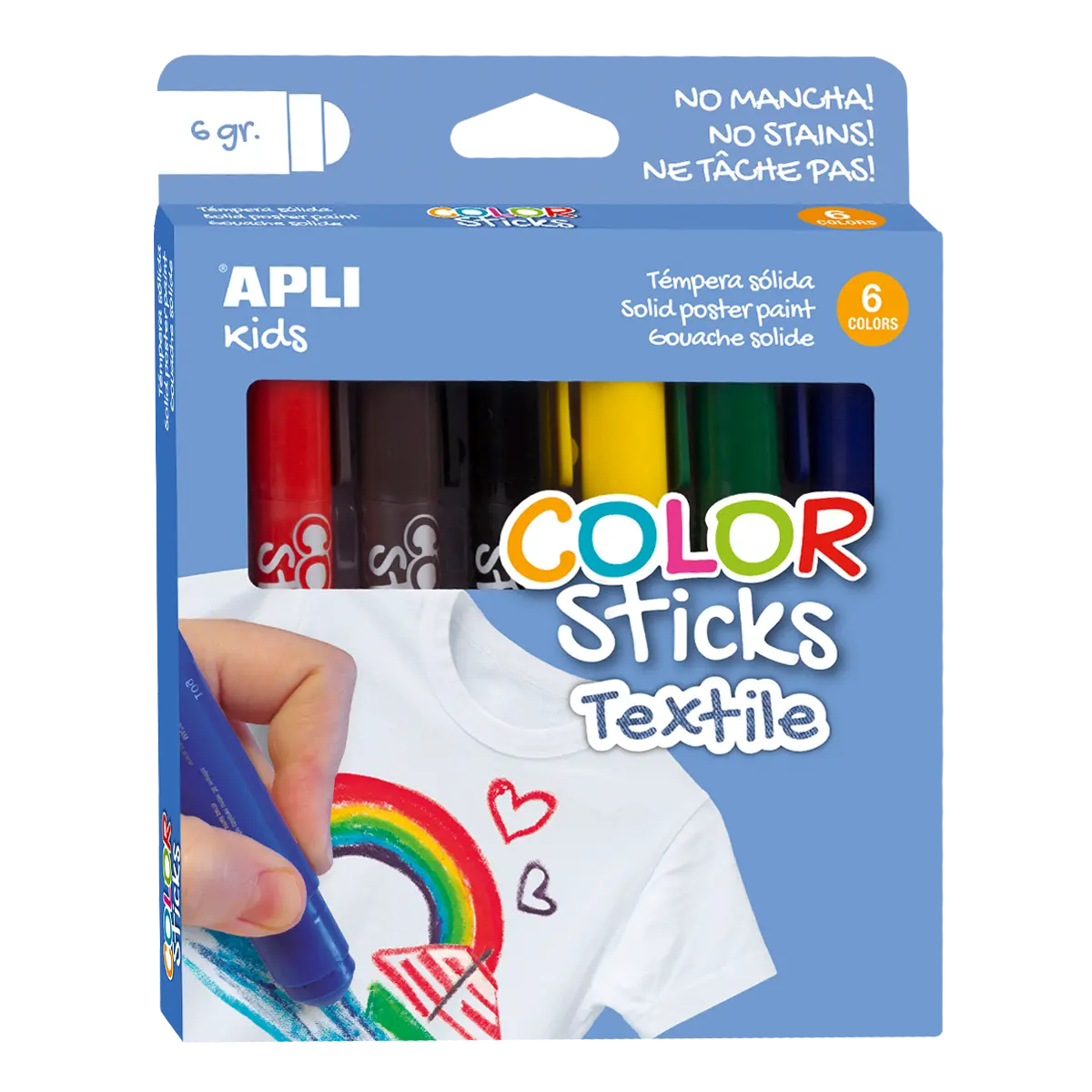 APLI barvy v tyčince suché, na textil, 6 ks, mix barev