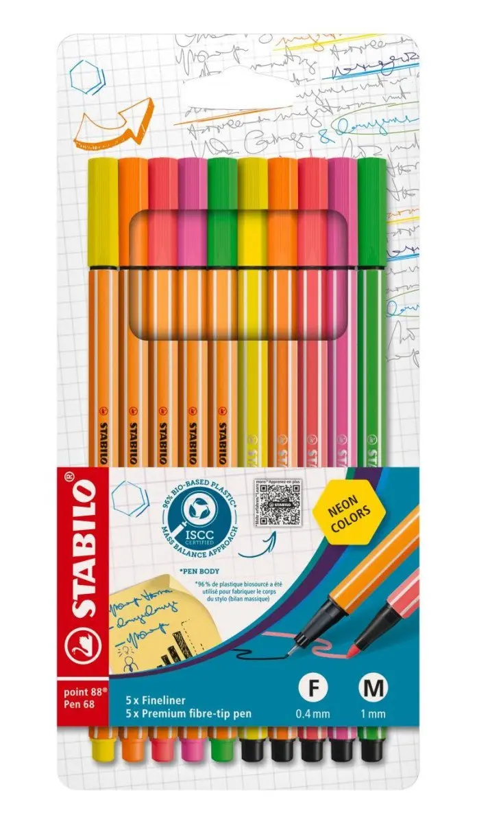 Popisovač STABILO point liner 88/Pen 68 neon sada 10 ks v pouzdru