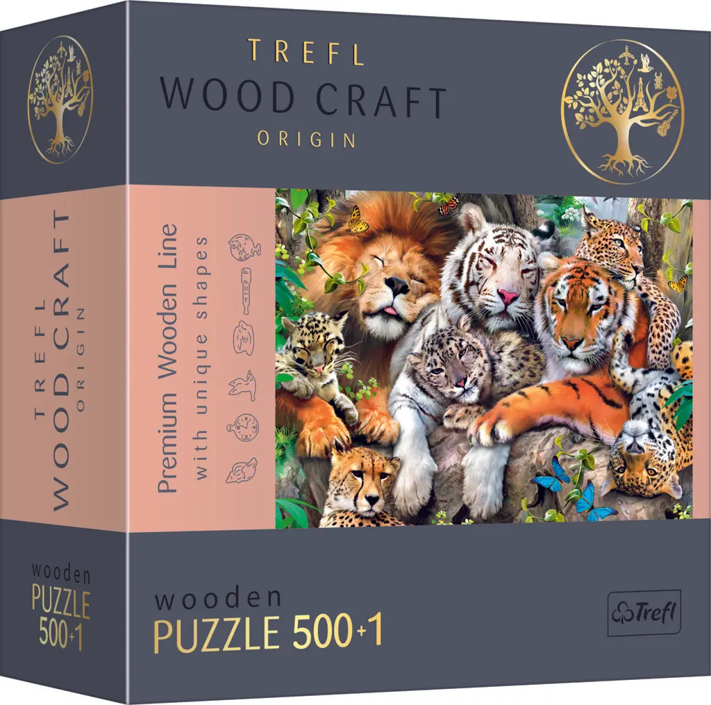 Trefl Wood Craft Origin Puzzle Divoké kočky v džungli 501 dílků - dřevěné - Tolo